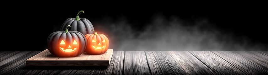 Halloween pumpkins on a wooden surface