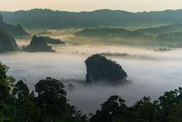 Beautiful Mountain landscape foggy windy mountain range green landscape asian farm. Amazing...