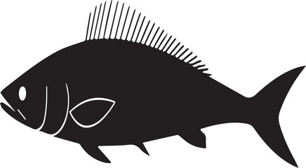 silhouette fish seabass on white background, vector illustration