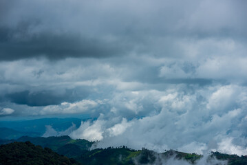 Amazing landscape fog mountain clouds scenery. Beautiful Mountain landscape foggy windy mountain...