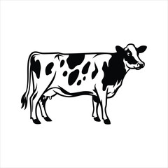 Black and White Dairy Cow Vector Silhouette Isolated on White Background	