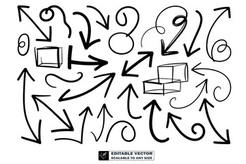 Hand drawn arrows vector set doodle style direction sign sketch graphic design elements for infographic 100