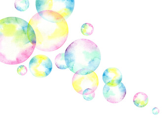 シャボン玉 カラフル　背景　水彩 イラスト