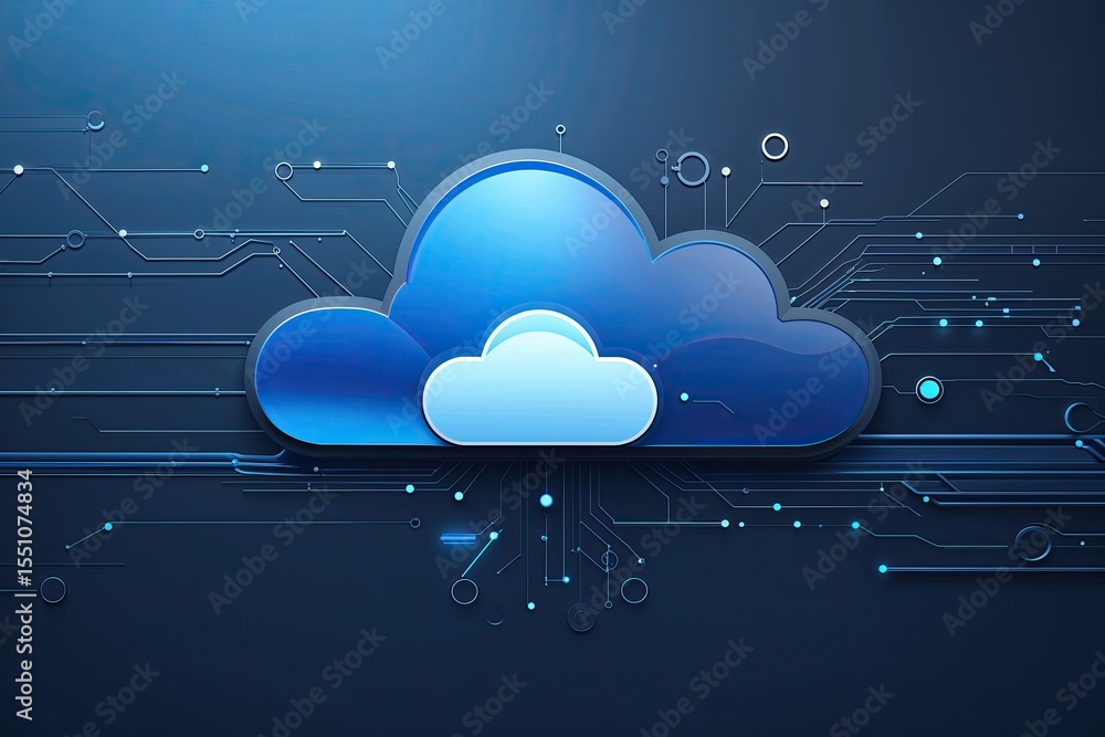 Poster data storage and cloud computing technology concept with digital blue cloud icon on abstract dark ba