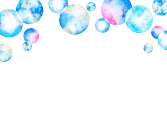 シャボン玉 泡 カラフル　背景 フレーム　水彩 イラスト

