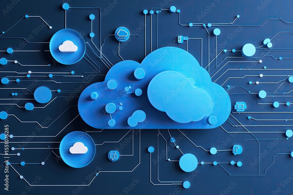 Poster cloud computing abstract background with blue design and connection concepts