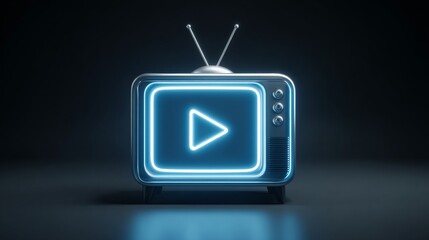 A vibrant, illuminated retro television set with a play button design.