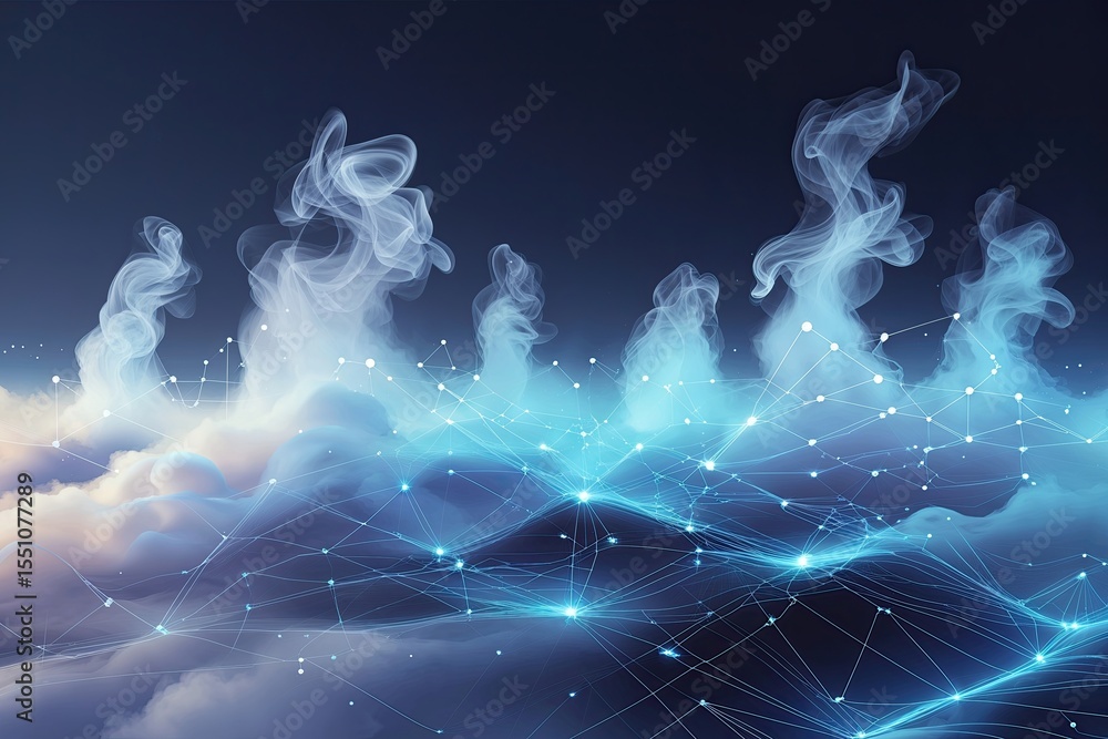 Poster innovative high-tech abstract network flow design with interactive mist effects