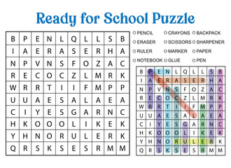 Ready for School Word Search Puzzle with School Supplies Words