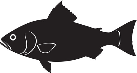 silhouette fish seabass on white background, vector illustration