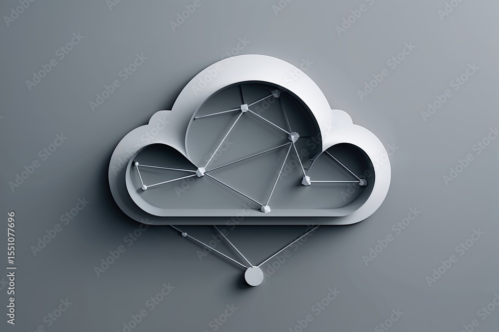 Poster minimalist gray data cloud storage network with polygonal design