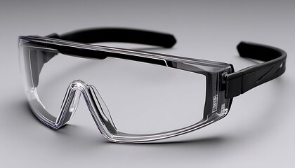 Safety glasses, clear lens, black frames