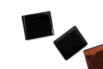 Black wallet on white background.
