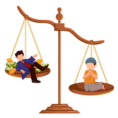 cartoon illustration of the wealth gap in legal actions that are unfair to society