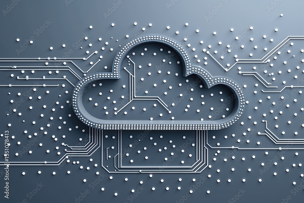 Aufkleber innovative cloud technology framework of dots and lines on a smooth grey surface