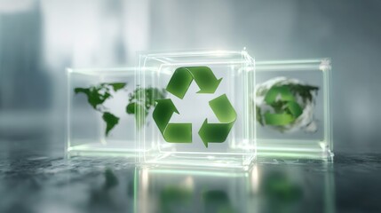 Illustration of recycling concept with green symbols and world map effects.