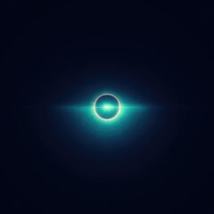 A vibrant teal solar eclipse, centrally positioned against a deep black backdrop, showcases a bright corona with subtle reddish hues at the rim
