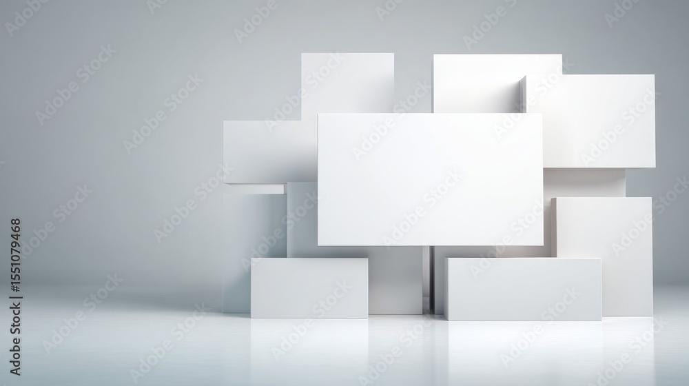 Poster modern abstract design with white geometric shapes on a minimal background.