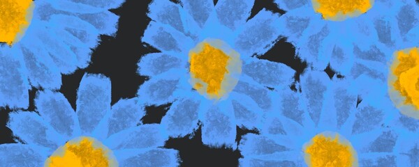 Vibrant Blue Flowers with Yellow Centers Artistic Floral Design