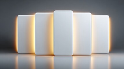 Modern illuminated white panels arranged stylishly against a dark background.