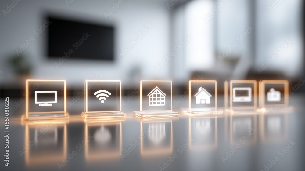 Poster modern technology icons displaying connectivity and digital solutions in a stylish setting.