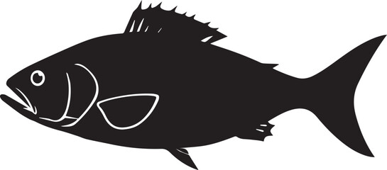 silhouette fish seabass on white background, vector illustration