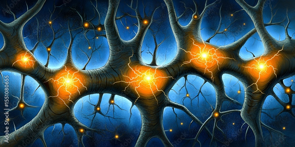 Aufkleber abstract neural network glowing synapses digital art background