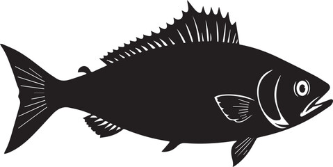 silhouette fish seabass on white background, vector illustration