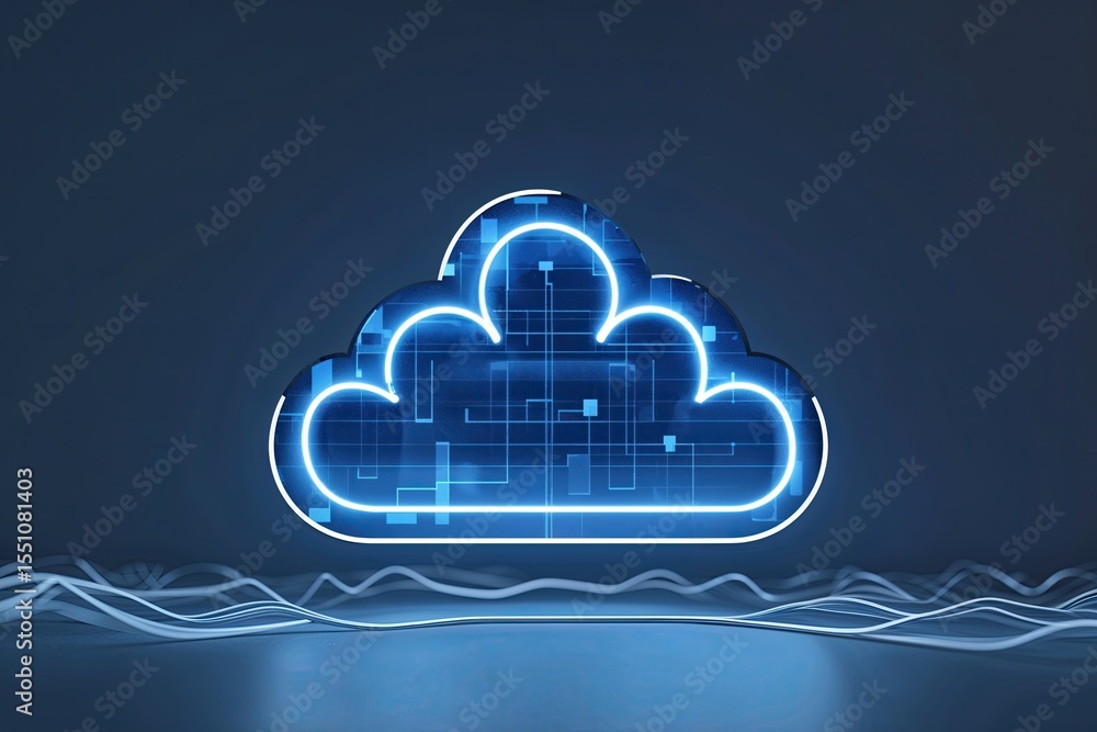 Poster digital cloud icon symbol representing cloud computing and storage technology