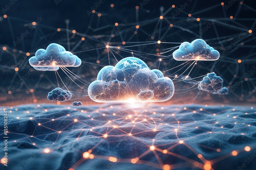 Poster innovative cloud computing technology for modern business networks and advanced connectivity solutio