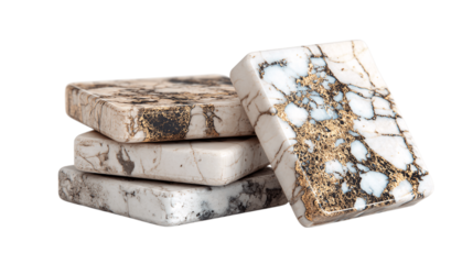 A custom stone coaster set, white background --ar 16:9