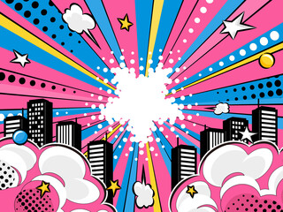 Dynamic Urban Pop Art Backdrop - Colorful Comic Book Style Cityscape