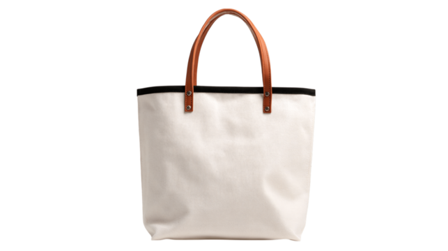 A functional printed canvas tote, white background --ar 16:9