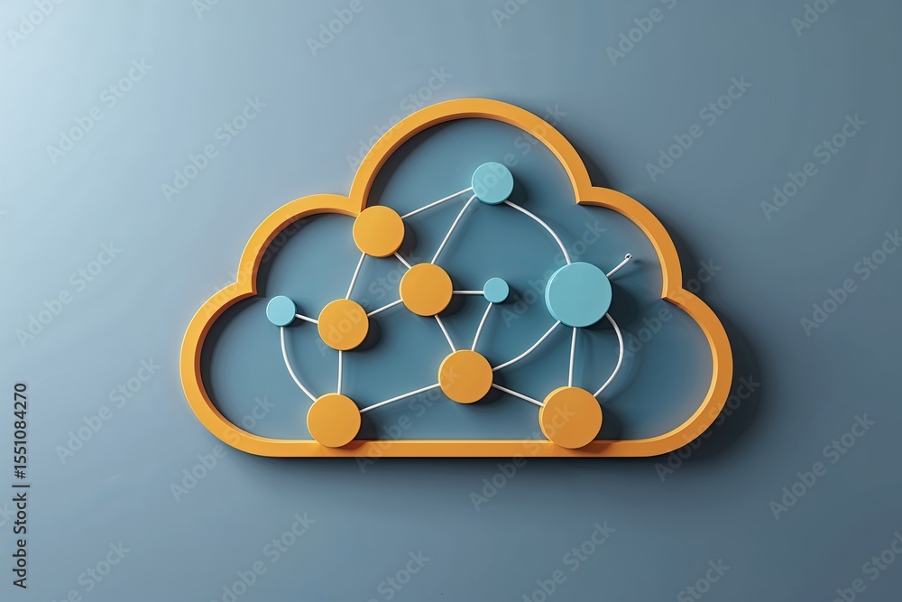 Poster innovative cloud design featuring linked nodes and sleek simplicity for efficient data transfer and 