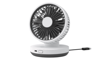 A modern USB-powered desk fan, white background --ar 16:9