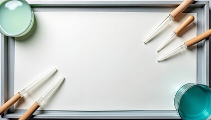 Biology lab theme frame with lab tools on a light gray background and copy space