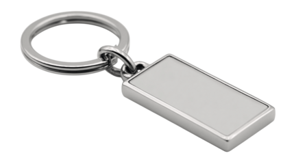 A sleek engraved keychain, white background --ar 16:9