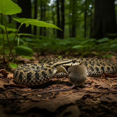 Naklejka premium A snake biting, eating a mouse
