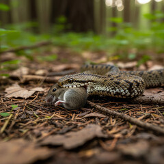 Obraz premium A snake biting, eating a mouse