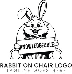 Charming Rabbit on Chair Logo Design for Kids Easter and More