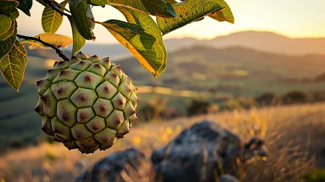 custard apple on branch in deccan plateau rotate video