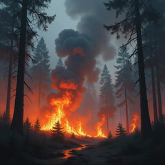 Fototapeta premium fire in the forest landscape 