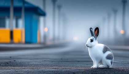 Rabbit on a misty road