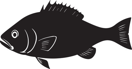 silhouette fish seabass on white background, vector illustration