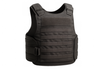 Empty modern body armor isolated on a transparent background, providing reliable ballistic protection for military and law enforcement use