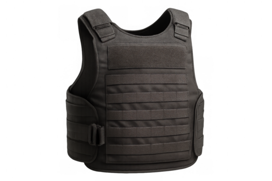 Empty modern body armor isolated on a transparent background, providing reliable ballistic protection for military and law enforcement use