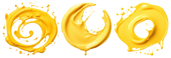 PNG Vibrant yellow paint splashes, element set on transparent background