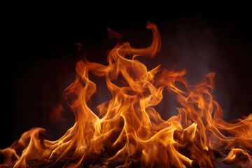 Fiery flames on dark background