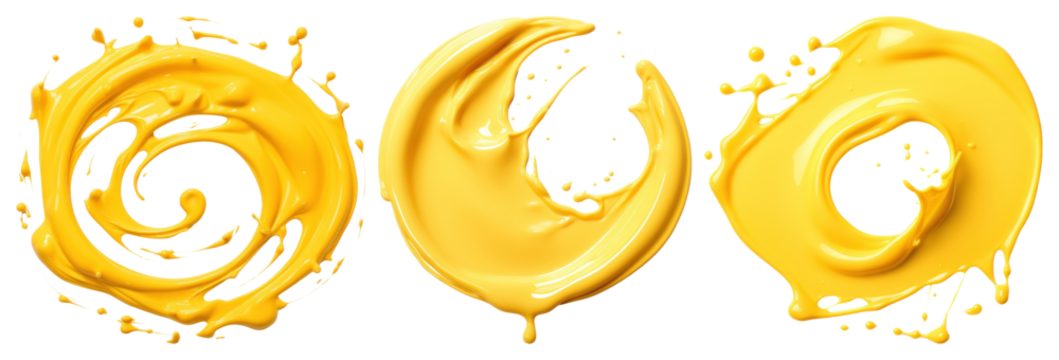 PNG Vibrant yellow paint splashes, element set on transparent background