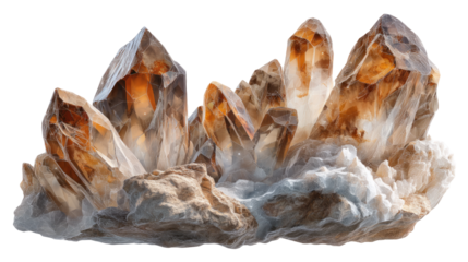Smoky quartz raw formation with jagged edges, on white background